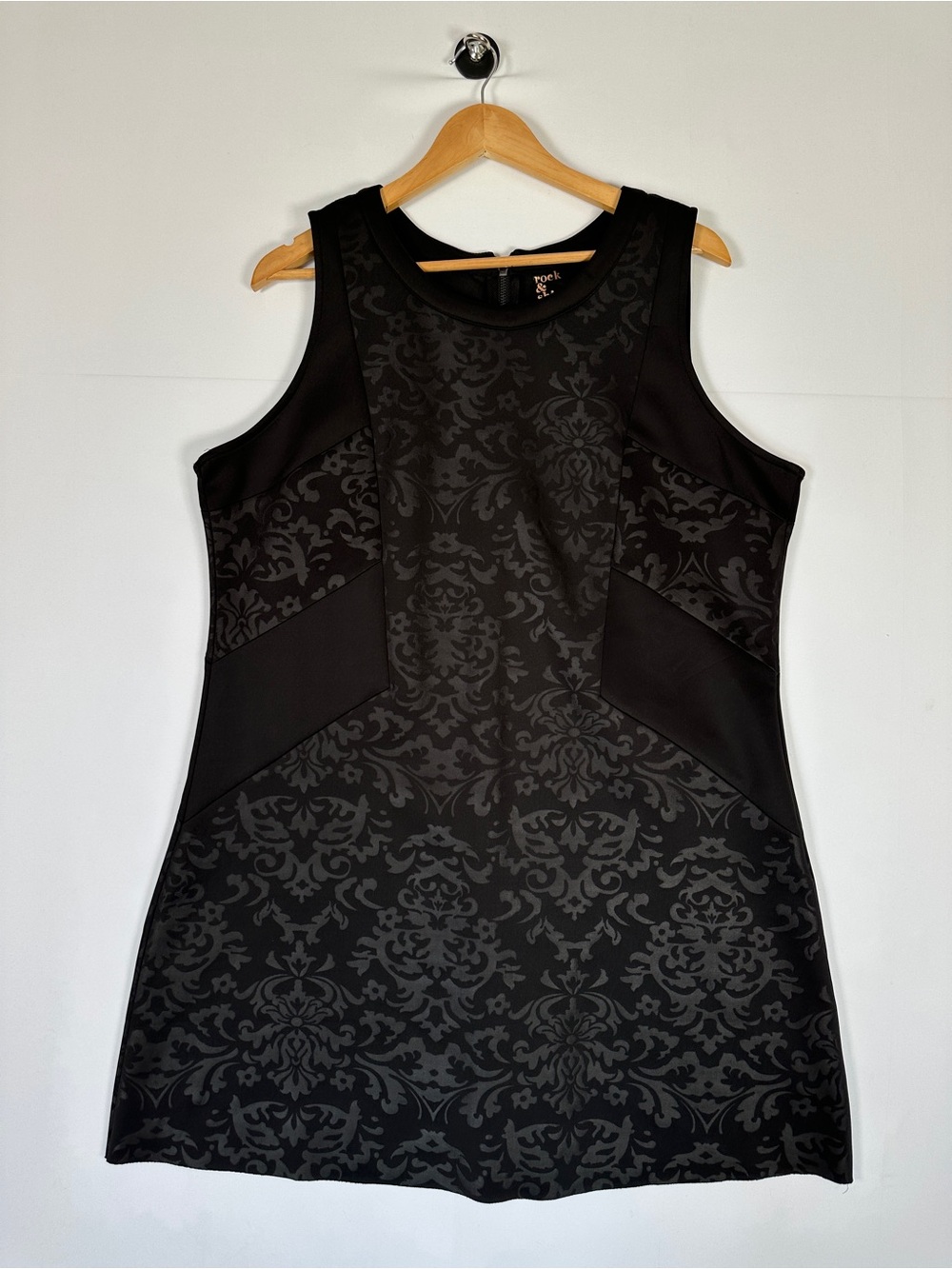 Rock & Shine Black Damask Shift Dress Sleeveless 2X Minimalist Office to Evening
